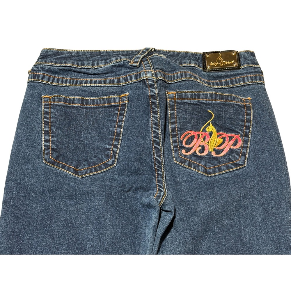 Vintage Baby Phat Jean Womens 13 Dark Wash Straight Leg Embroidered Y2K Low Rise